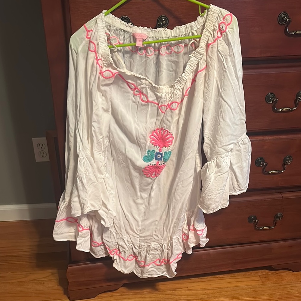 Lilly Pulitzer White and Pink Embroidered Swim Coverup